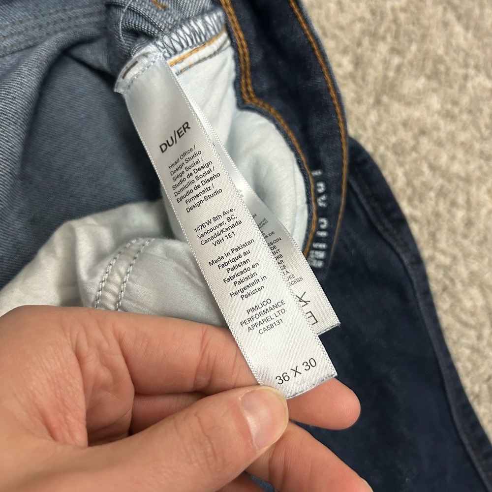 DU/ER L2X Slim Fit Jeans Mens 36X30 (Fits 36X29) Blue Denim Flex Waist DUER - Picture 9 of 13